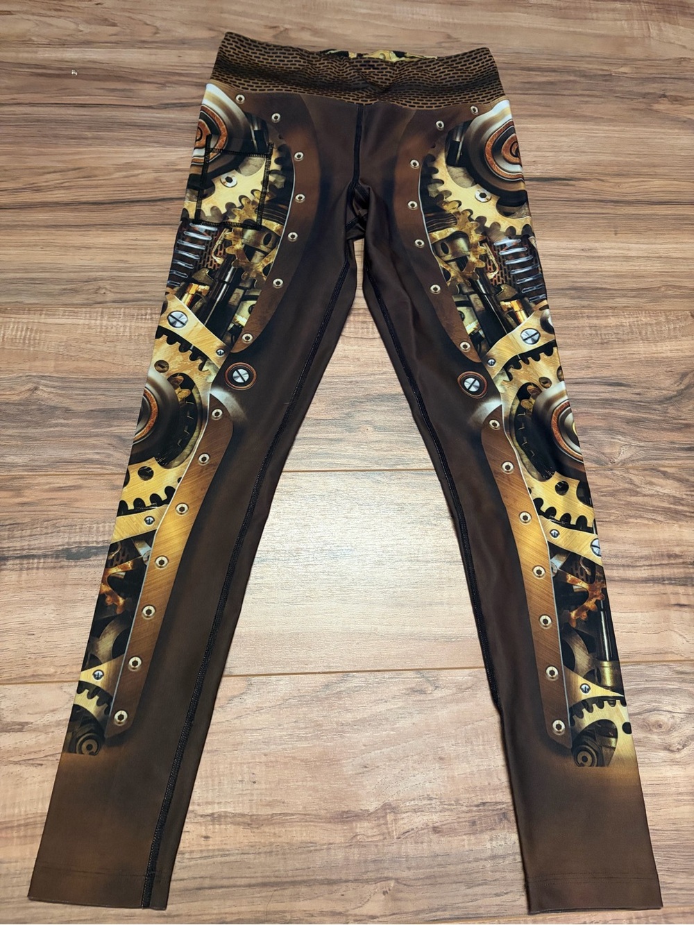 INKnBURN Brown Steampunk Gear Print Leggings